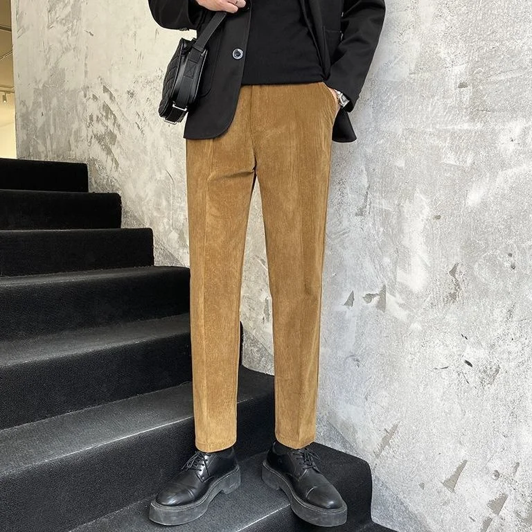 

Новинка весна-осень 2023 мужские теплые вельветовые брюки в Корейском стиле мужской деловой повседневный костюм мужские толстые длинные брюки с карманами W223