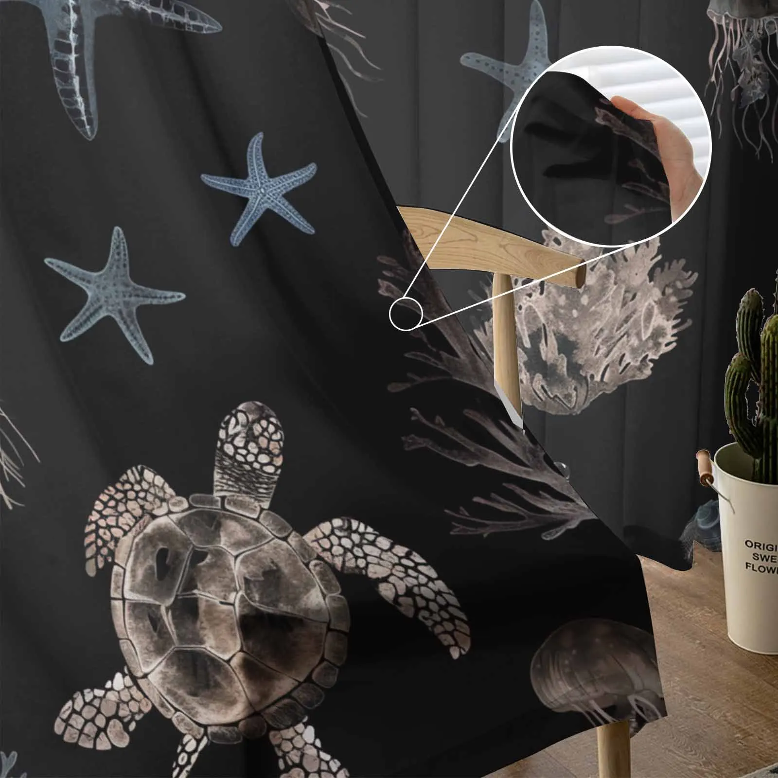 Шторы с морскими существами черепашками звездами медузами прозрачные Занавески