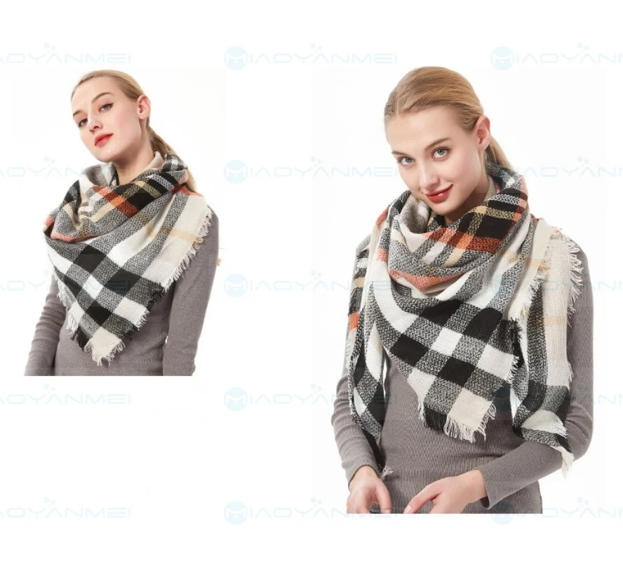 Зимний шарф 2024 женский двусторонний цветной сетчатый из искусственного кашемира