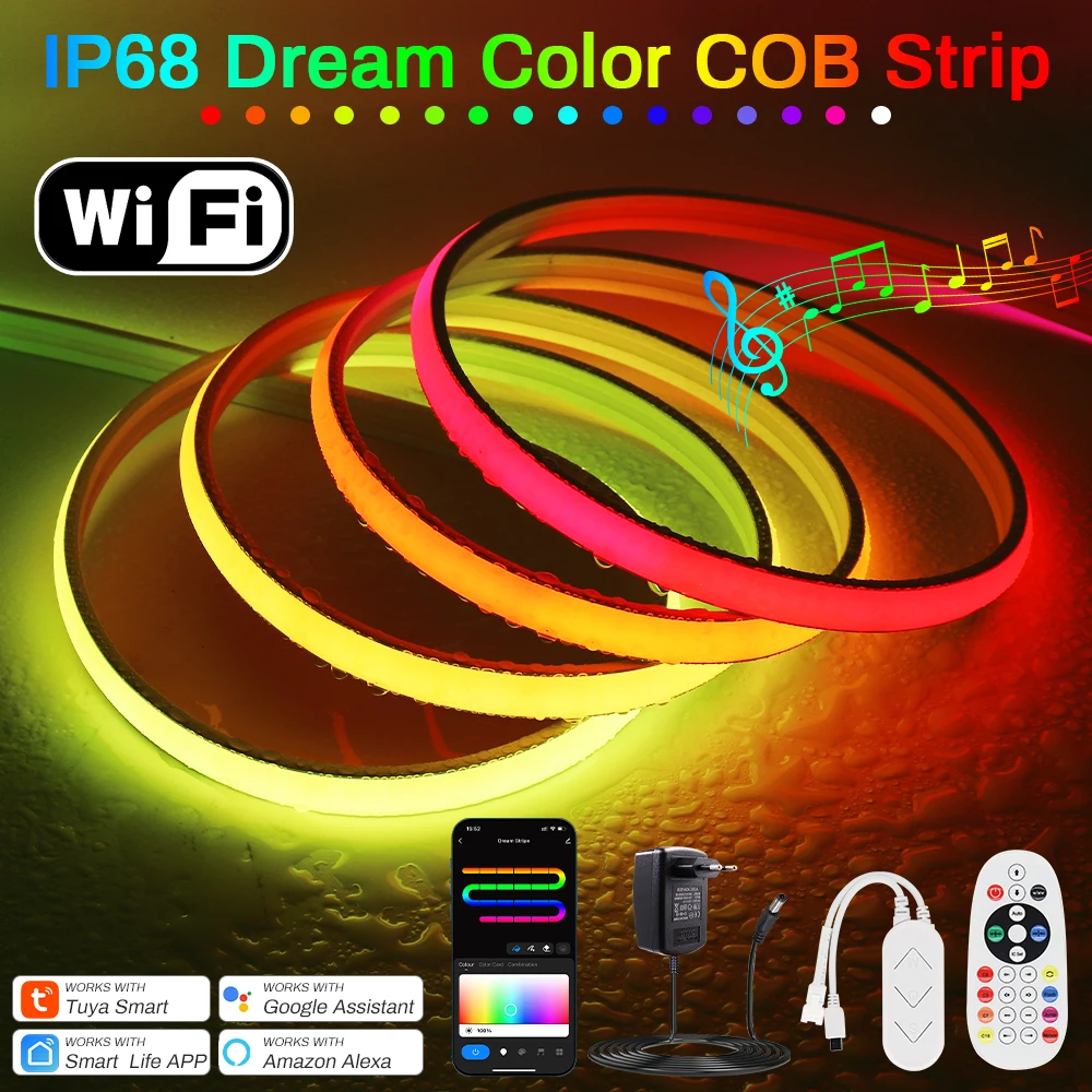 IP68 Dream Color COB светодиодный Strip высокой плотности гибкая с регулируемой яркостью Wi-Fi