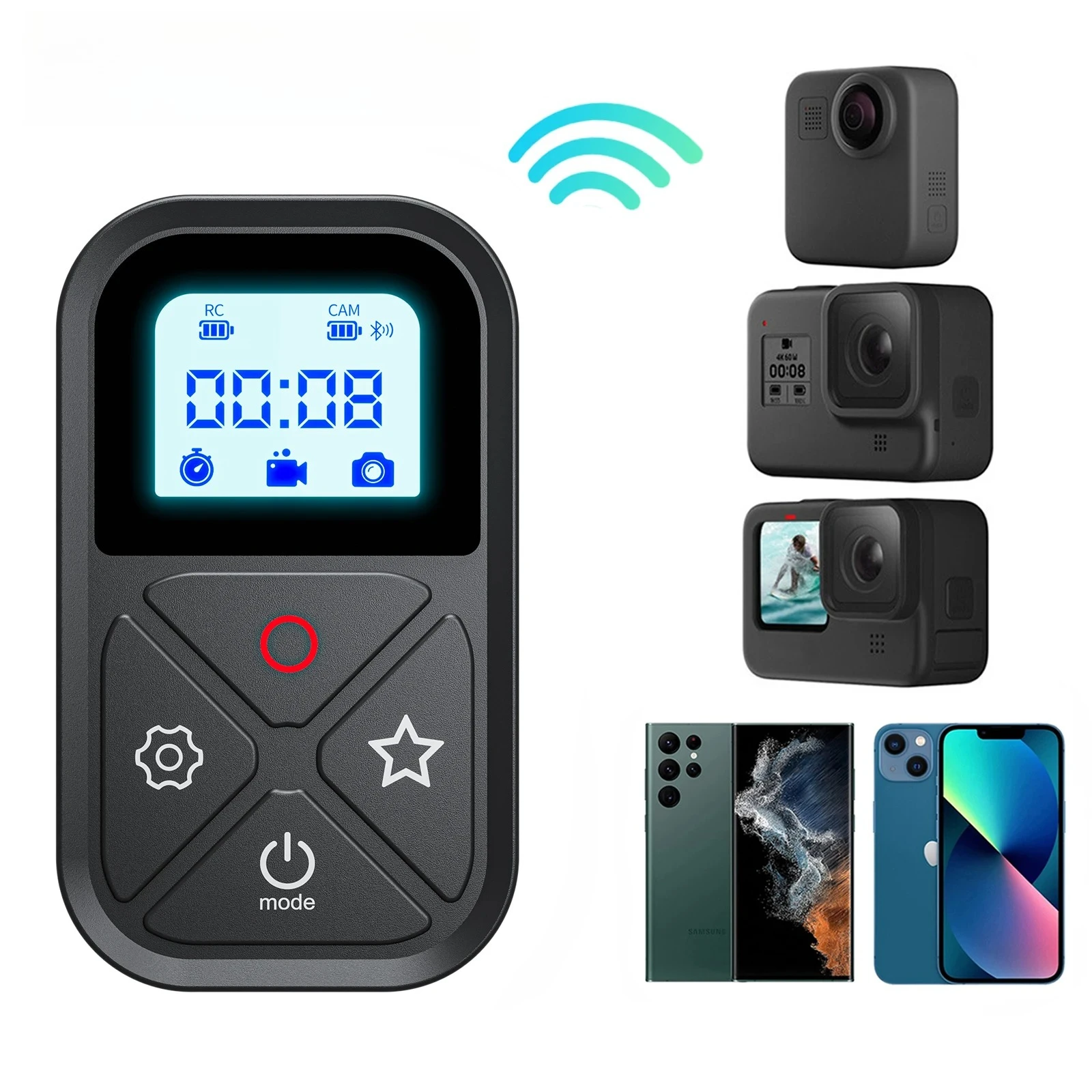 Фото Беспроводной пульт дистанционного управления Bluetooth для GoPro Hero 13 12 11 10 9 с ремешком на запястье, дальность действия 80 м, умный пульт для аксессуаров GoPro №1