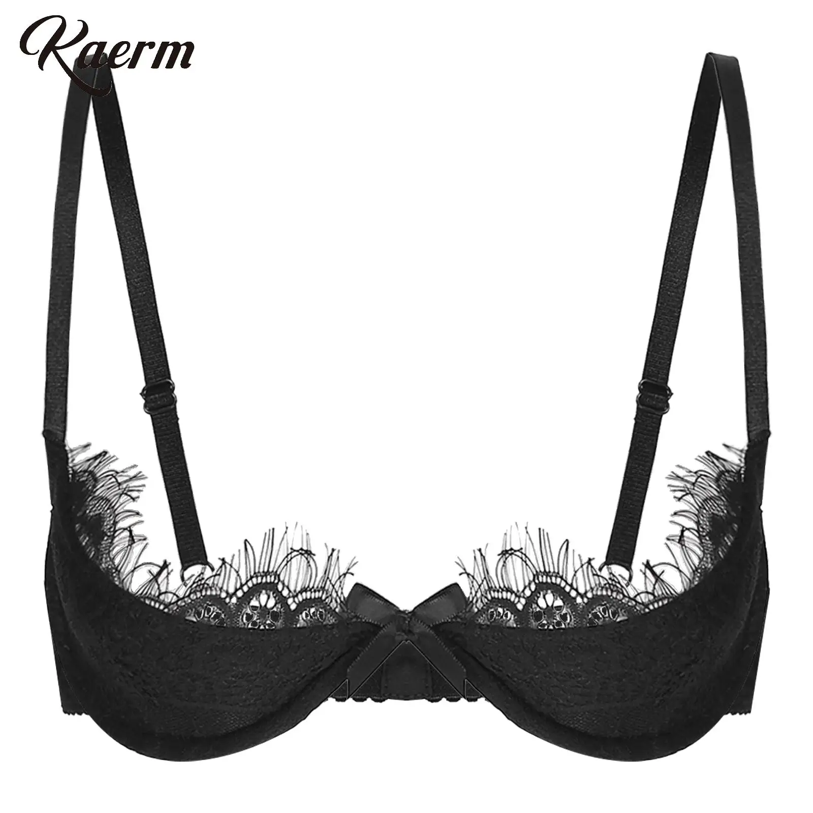 

Womens Sheer Lace 1/4 Cups Eyelash Bra Push Up Shelf Underwire Bralette Exposed Breast Lingerie Underwear BalconeBatte Brassiere