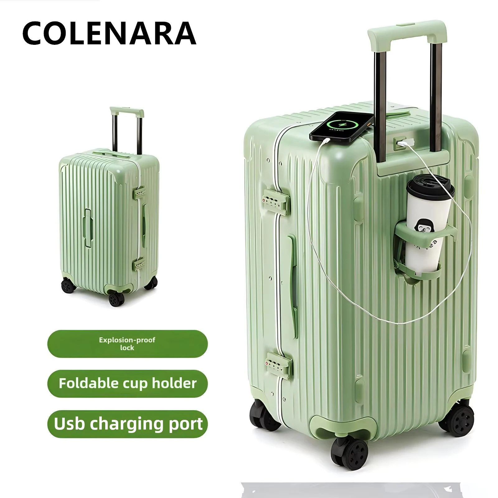 Фото Многофункциональный чемодан COLENARA 20 дюймов, 22 дюйма, 24 дюйма, 26 дюймов, USB-зарядка, посадочный ящик, большая вместительная тележка, универсальный чемодан на колесиках №1