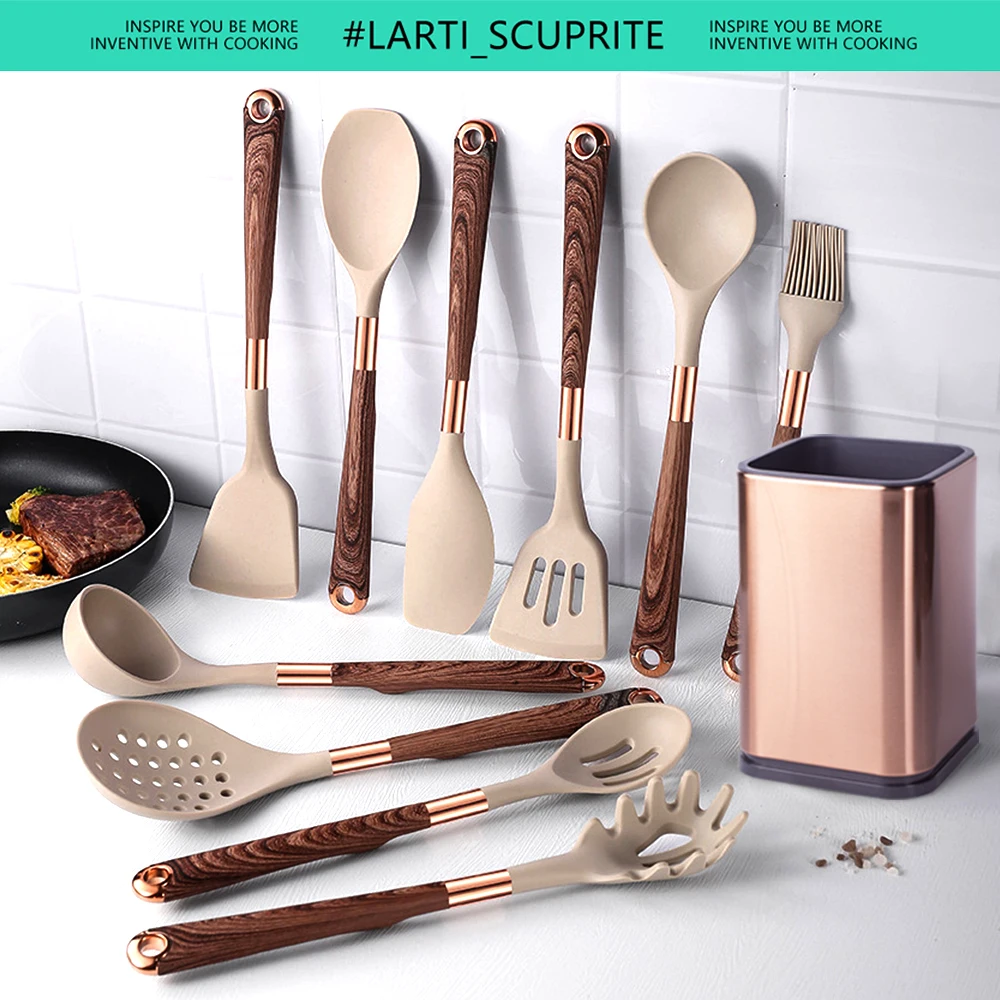 Купить Набор кухонной утвари из силикона с покрытием из розового золота Купить Набор кухонной утвари из силикона с покрытием из розового золота