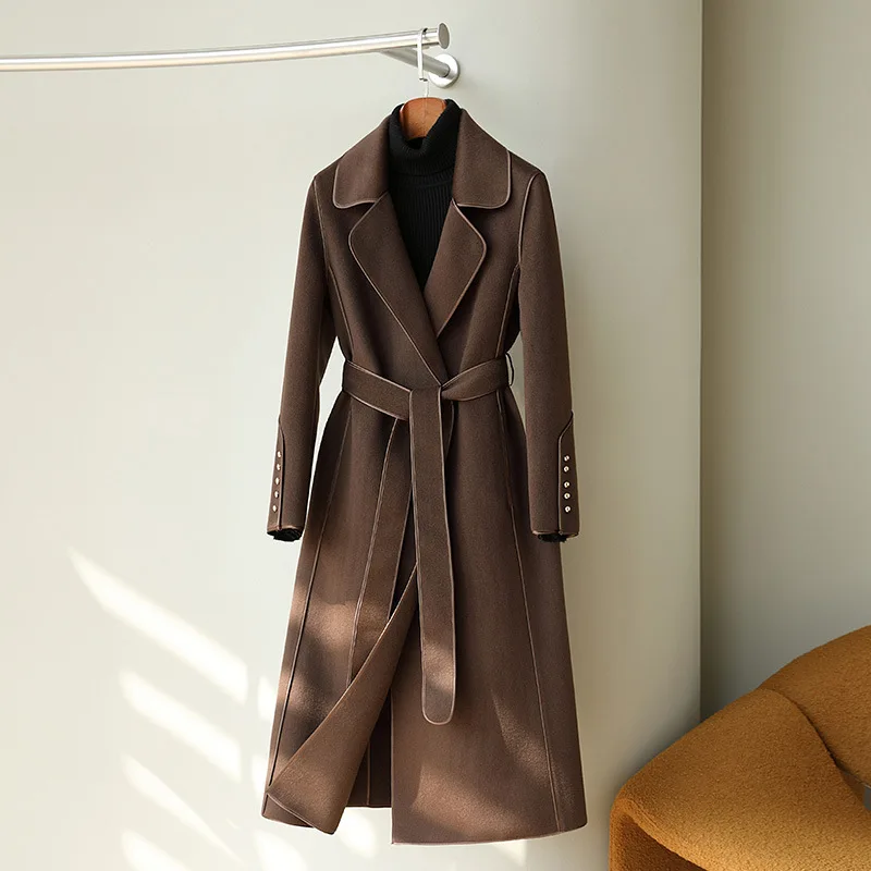 

Повседневное твидовое пальто, новое маленькое очаровательное шерстяное пальто, шерстяное Женское пальто, длинное двухстороннее кашемировое пальто Nyl2023 на осень/зиму