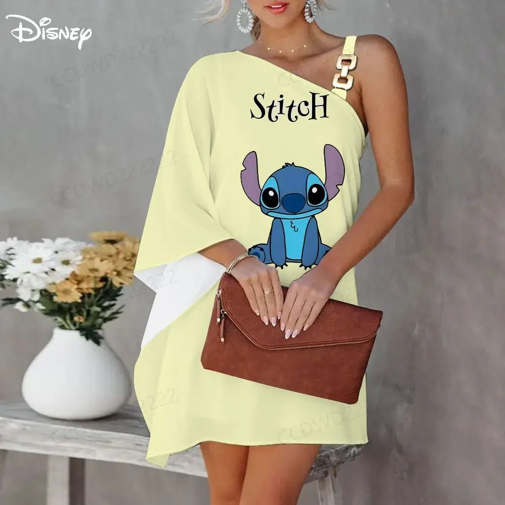 Elegant Dresses for Women Dress Album One-Shoulder Diagonal Collar Stitch Disney Party 2023 Evening Summer Woman Trendy Luxury