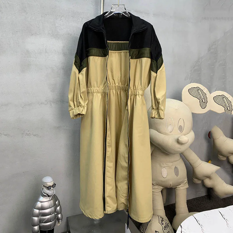 Женский Длинный Тренч с капюшоном Повседневная Свободная ветровка большого