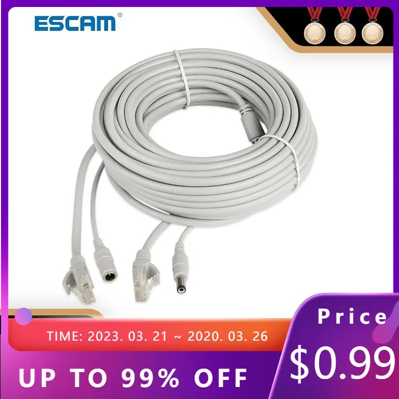

ESCAM 30m/20m/15m/10m/5m RJ45 + DC 12V Power Lan Cable Cord Network Cables for CCTV network IP Camera