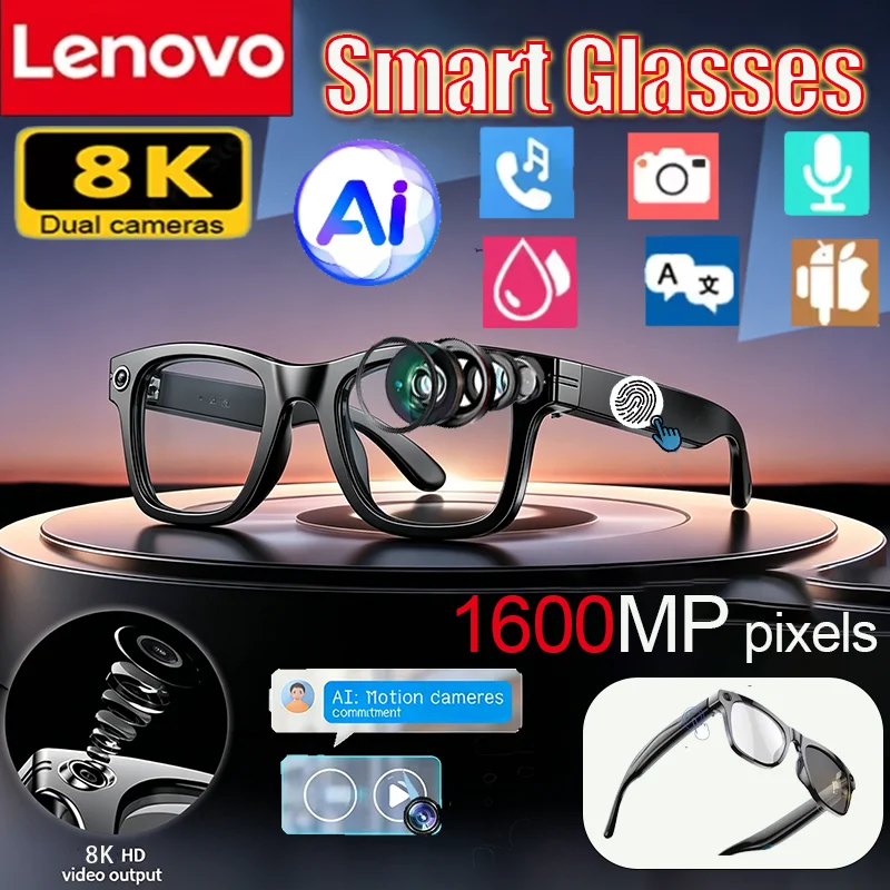 Фото Умные очки Lenovo 8K 1600MP HD с поддержкой Chat GPT, сенсорным управлением, AI, музыкальным плеером, Bluetooth-звонками, переводчиком и голосовым помощником №1