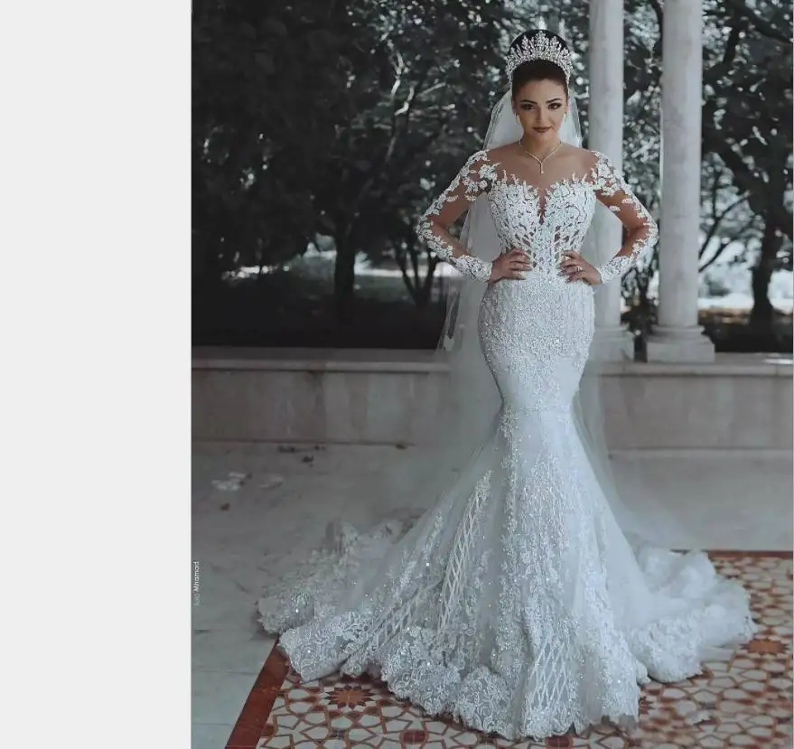 

Женское свадебное платье-русалка, с длинным рукавом и аппликацией