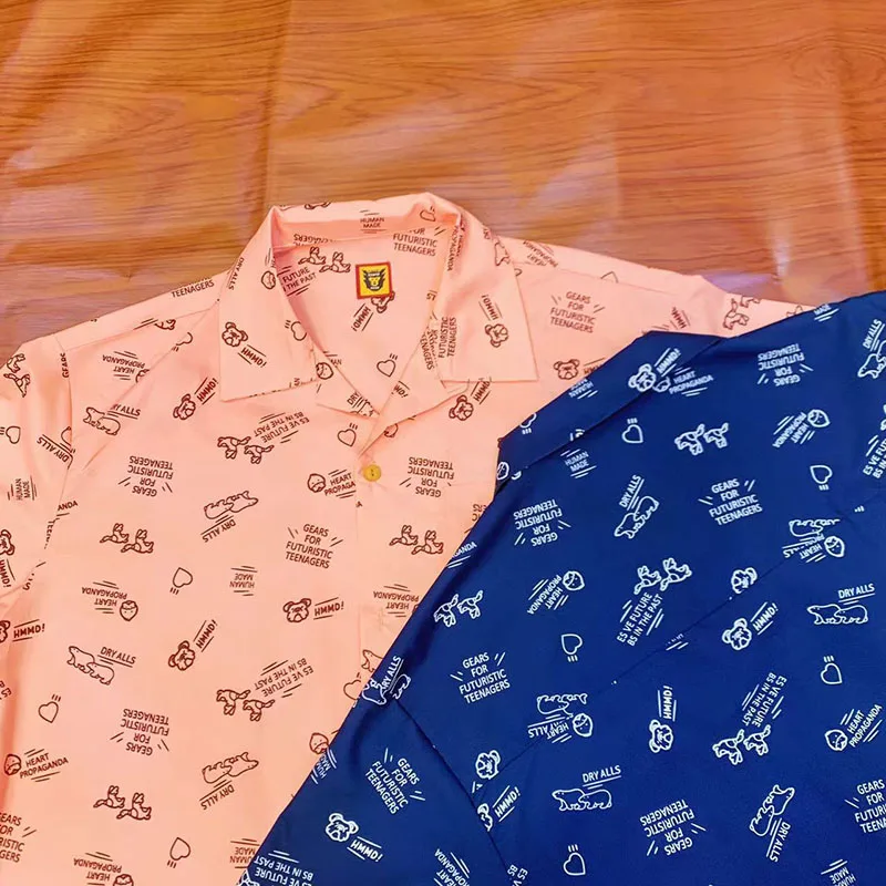 HUMAN MADE Casual Short Sleeve Shirt Men Women 1:1 Full Animal Print HUMAN MADE Loose Shirts