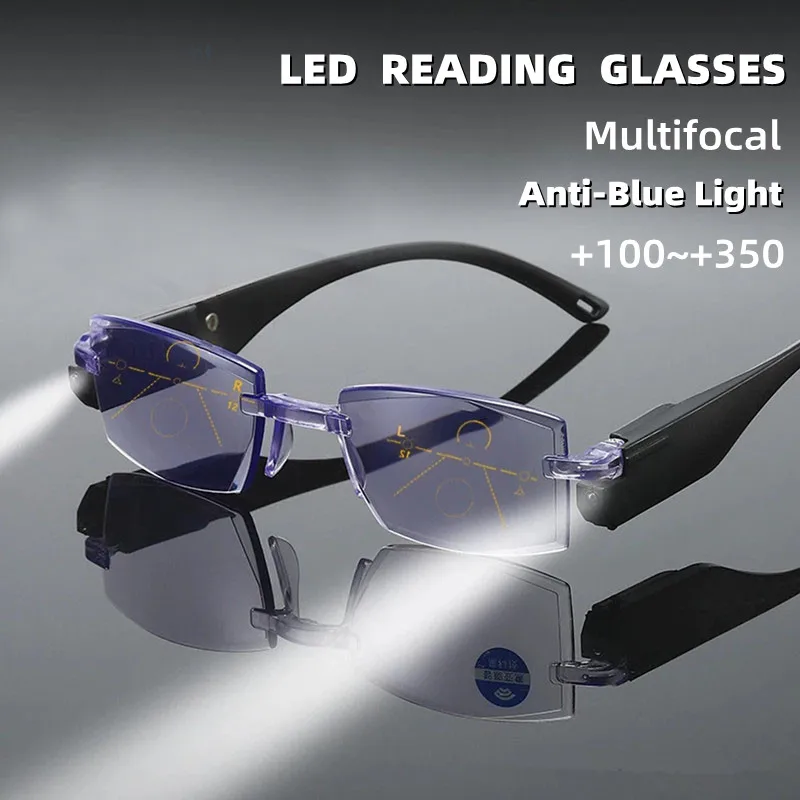 

2022 LED Multifocal Near Far Reading Glasses Anti-blue Light Eyeglasses Zoom Magnifying Presbyopia Glasses Diopter +1.0 to +3.5