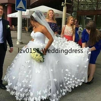 2022 sweetheart vestido de noiva romantic puffy lace up back bride gowns princess wedding dress with handmade butterfly