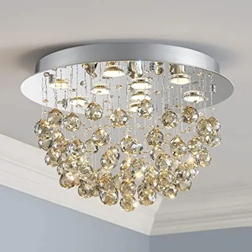 

Modern Chandelier K9 Crystal Chandelier Light Fixture,Modern Flush Mount Ceiling Light Fixtures Raindrop Chandelier for Bedroom,