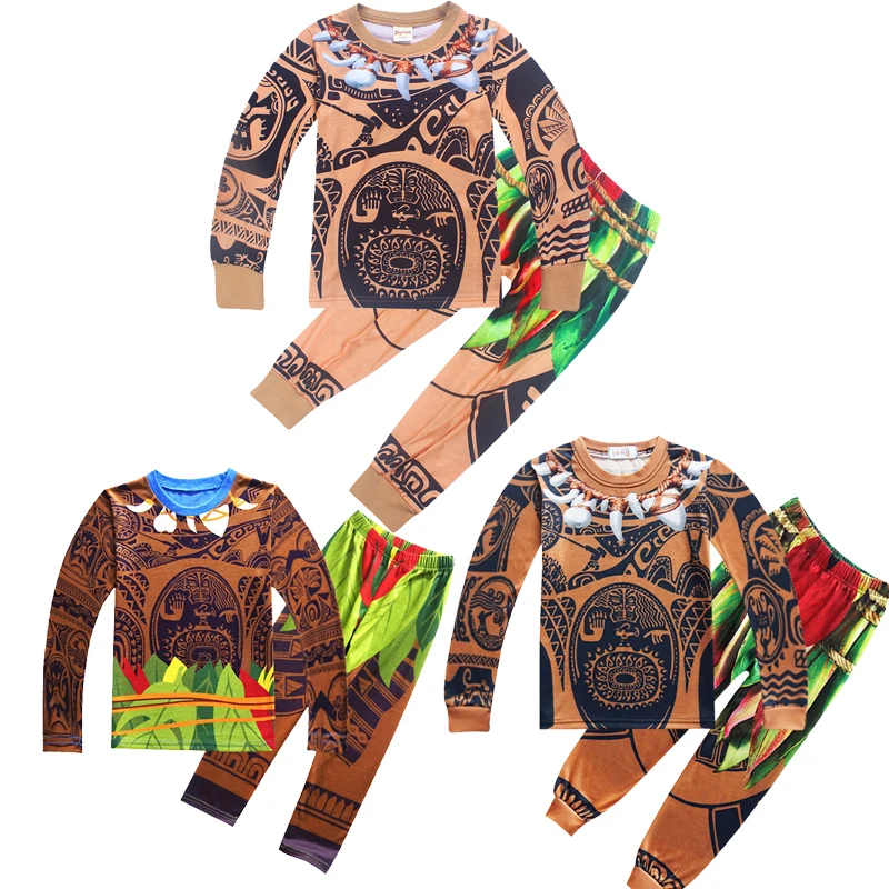 Autumn Kids Sleepwear Toddler Sets For Boys Maui Cosplay Costume Christmas Acetate Pajamas Children's Outfits For Moana Clothing