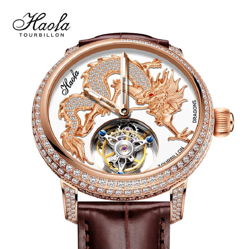 

Men's Haofa Luxury Skeleton Tourbillon Mechanical Dragon Wristwatches Manual Tourbillon Sapphire Watch For Men orologio uomo