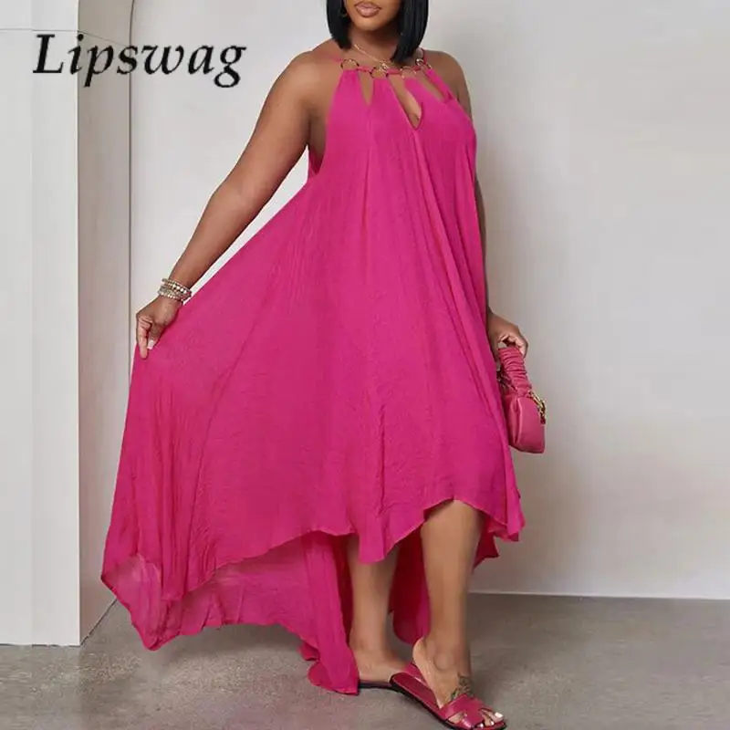 

Женское длинное асимметричное платье, модное однотонное платье с круглым вырезом, открытое пляжное платье, офисное свободное платье