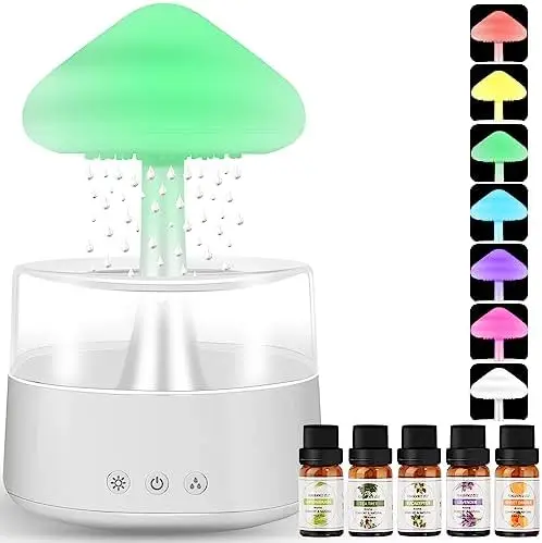 

Cloud Humidifier Night Light with 5 Essential Oils, Cloud Diffuser with Rain 7 Changing Colors, Aromatherapy Diffuser Desk Fount