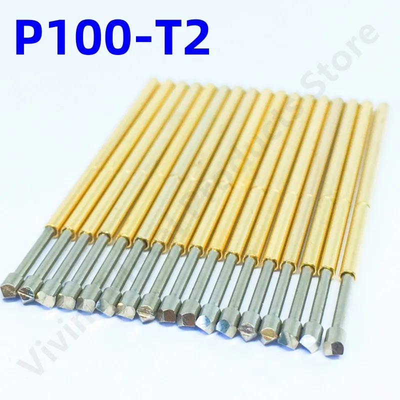 

100PCS P100-T2 Spring Test Probe Test Pin Pogo Pin Nickel Plated Pin Dia1.36mm Length 33.35mm P100-T Test Head Dia1.5mm PCB Tool