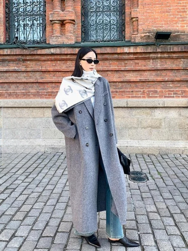 Женская шерстяная куртка для офиса Осень-зима 2024 двубортная теплая свободная