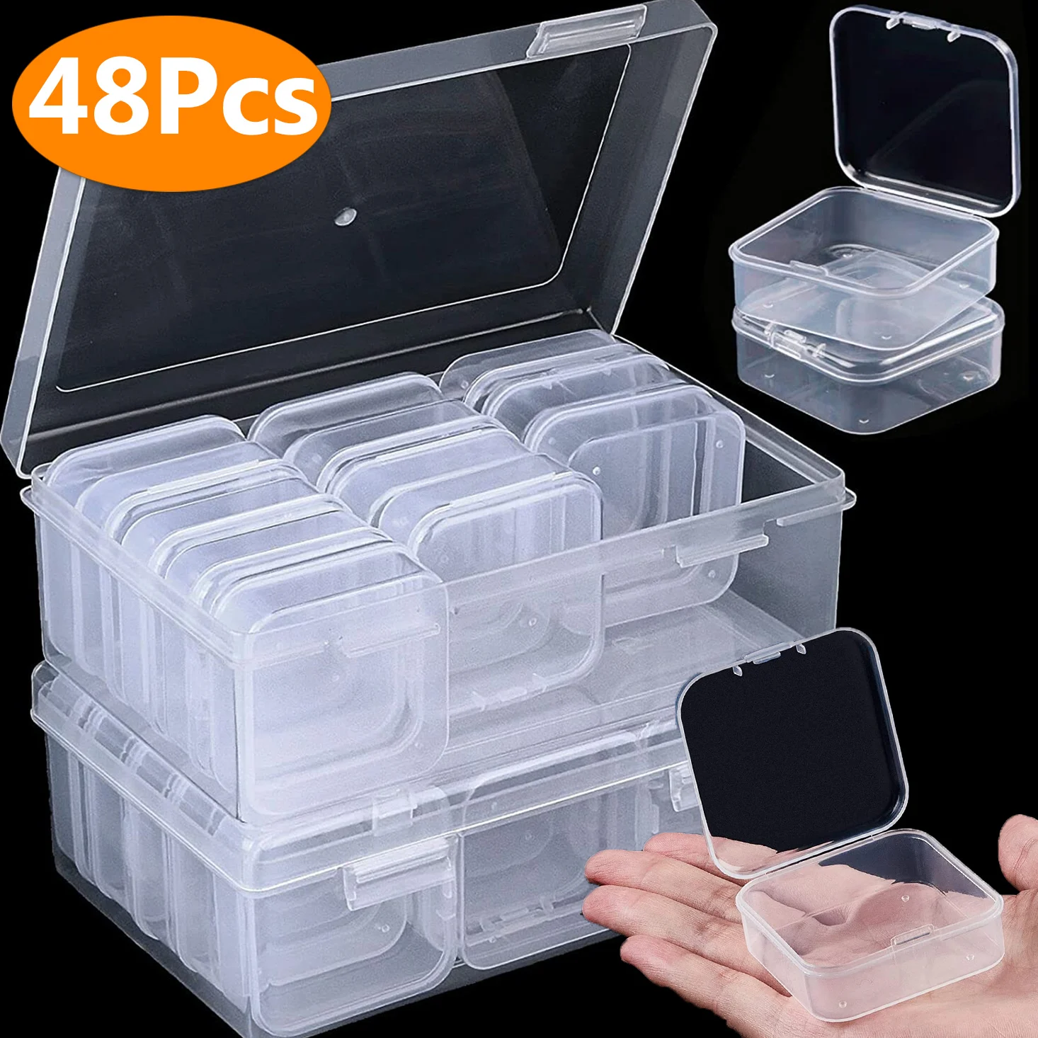 

48Pcs Clear Small Plastic Containers Transparent Storage Organizer Box with Hinged Lid for Items Crafts Jewelry Package Cases