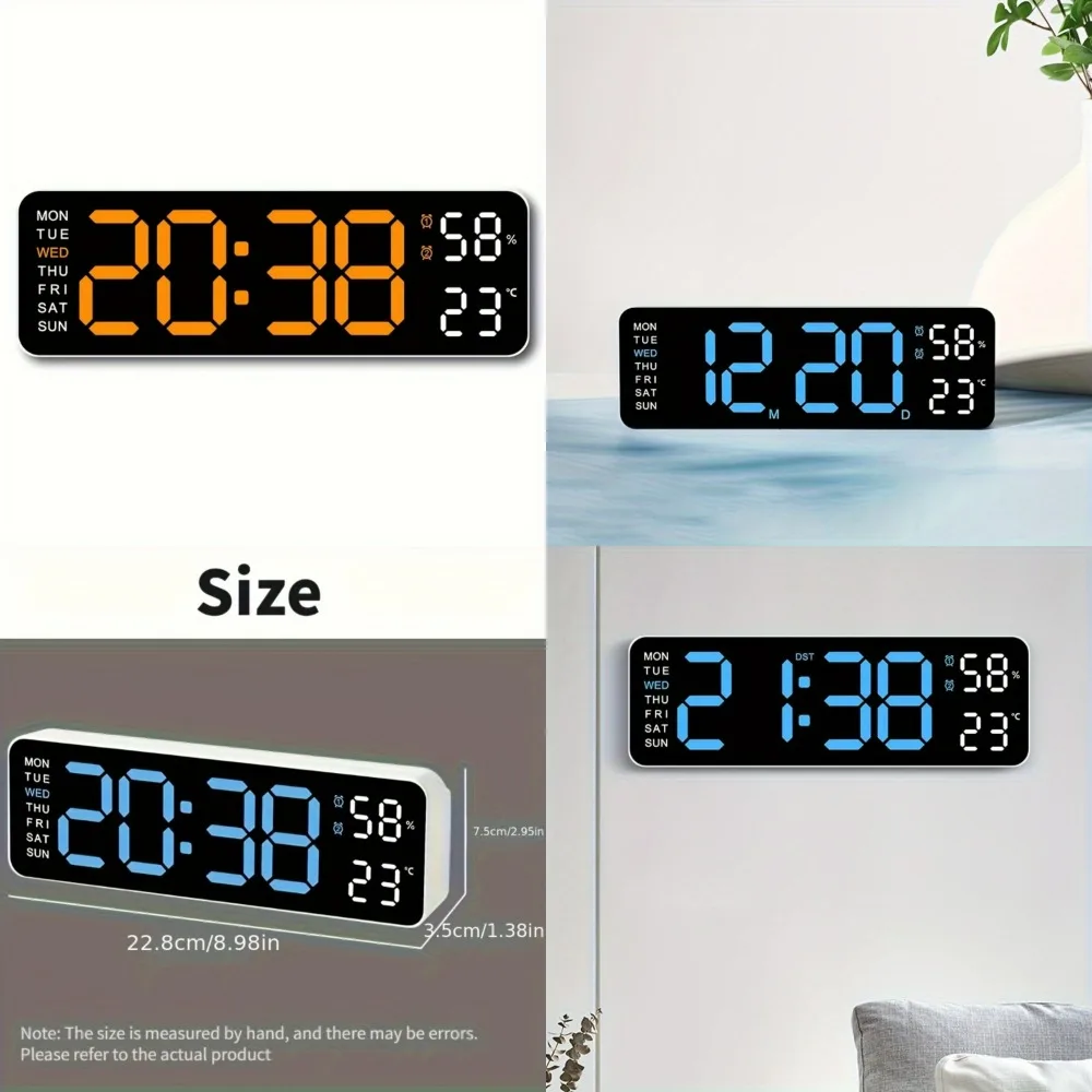 1pcs Large Screen Digital Wall Clock - High-Definition Display Indoor Temperature Nordic Simple Design Rechargeable LED Alar