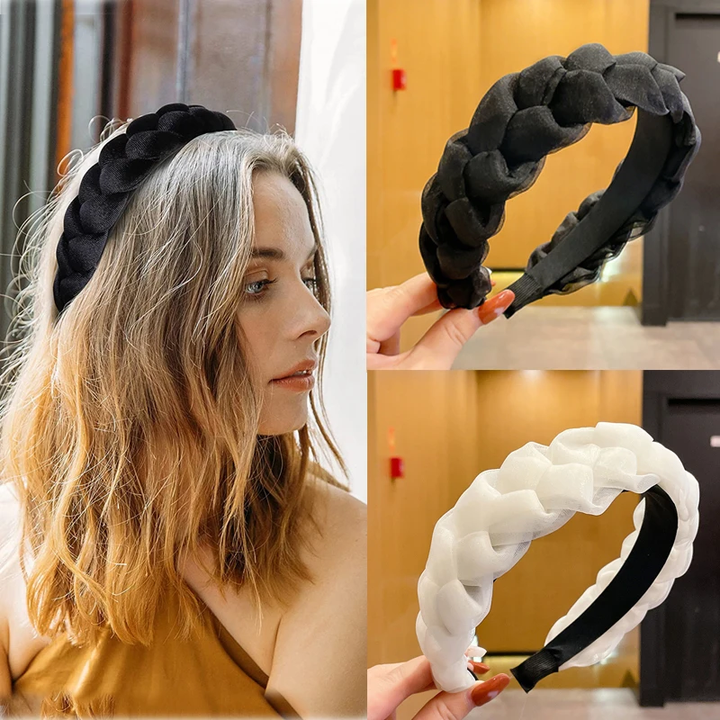 

Simple Wide Weaving Hairbands Braided Headband for Women Hair Hoop Solid Color Elasticity Headband Headdress Hair Accessories