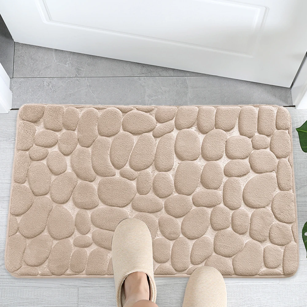 

Memory Foam Bath Mat Cobblestone Embossed Bathroom Floor Rugs Water Absorbent Non-Slip Carpet