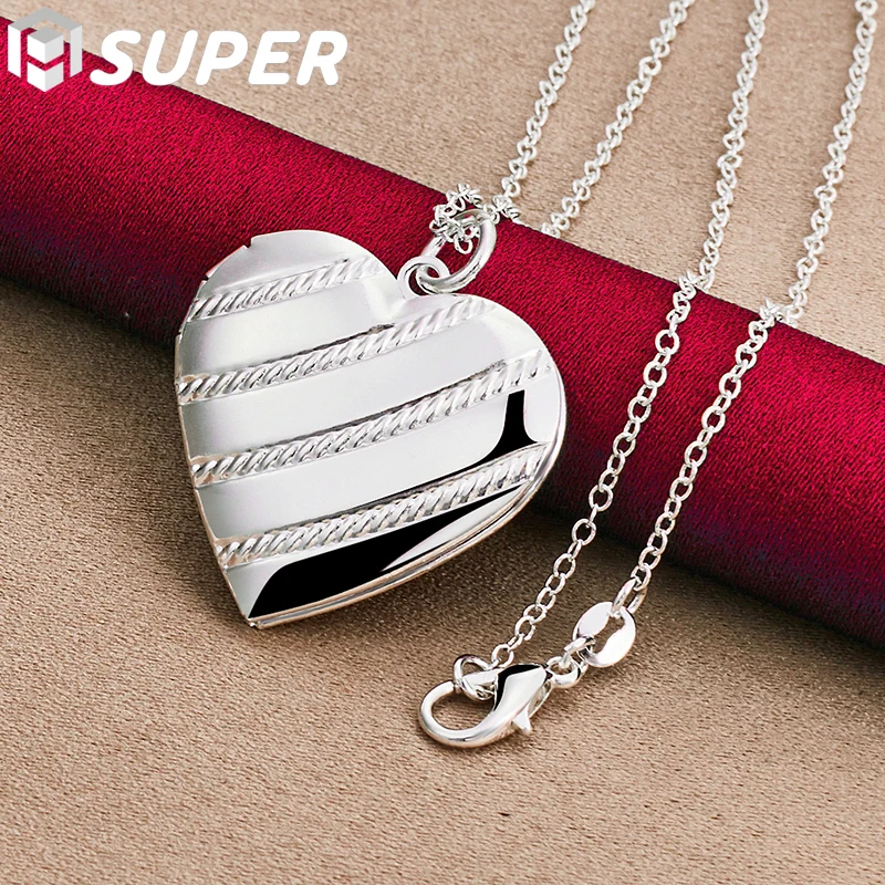 Ожерелье из серебра 925 пробы с цепочкой в виде змеи и фоторамкой, 16-18 дюймов