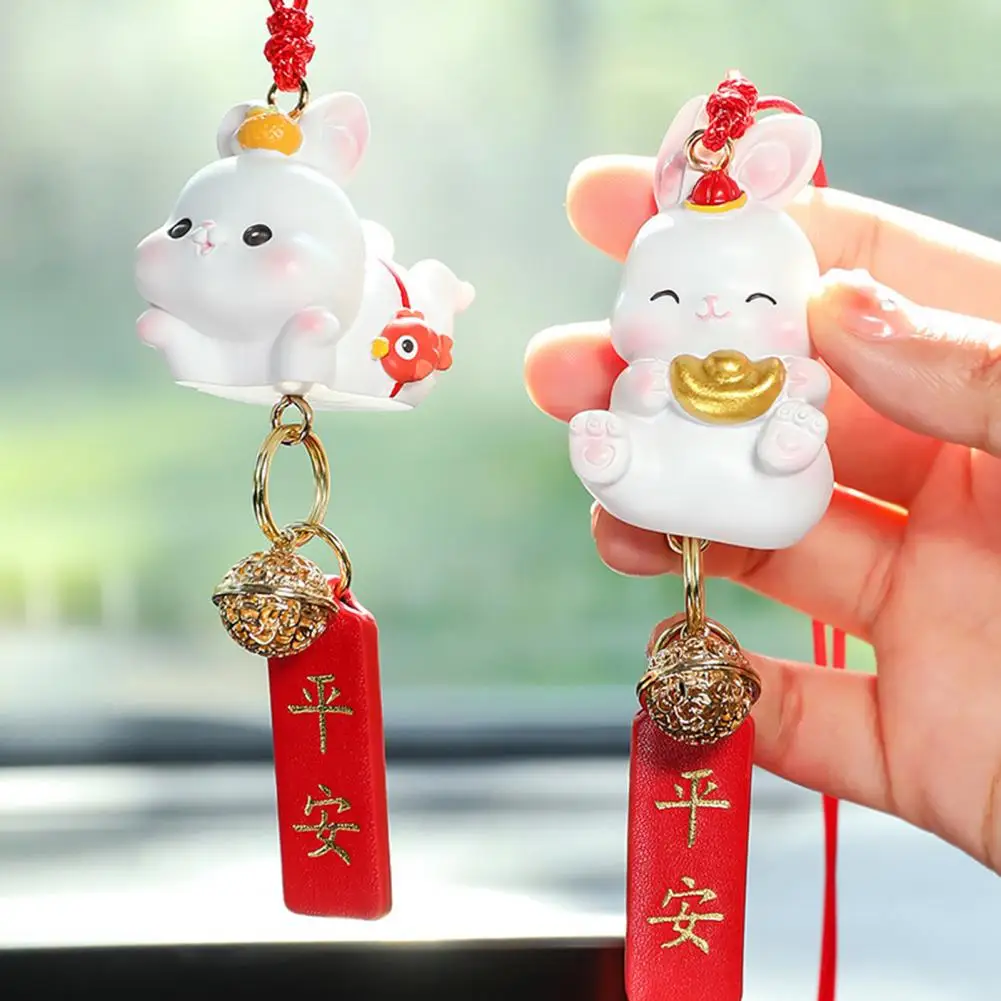 

Car Ornament Unique Bell 2023 New Year Rearview Mirror Rabbit Decor Home Decoration Car Hanging Ornament Car Pendant