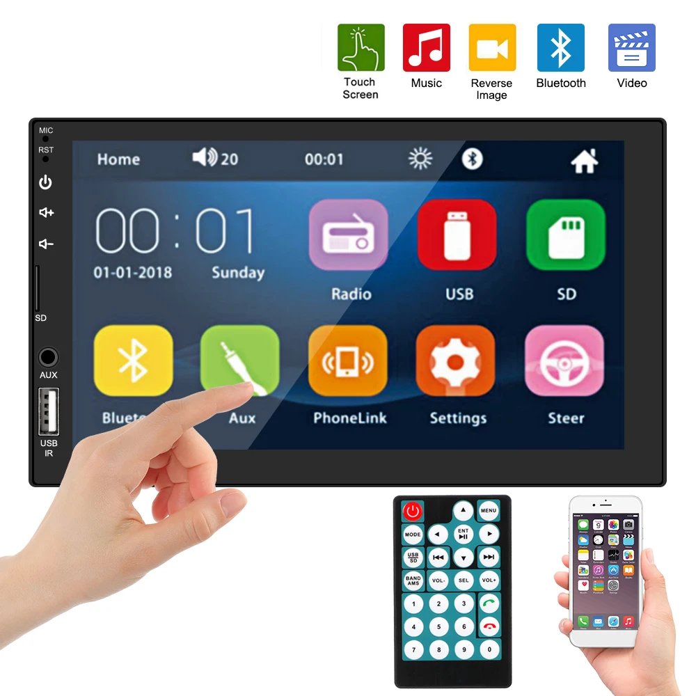 

Автомобильный мультимедийный mp5-плеер, FM-приемник с поддержкой TF, USB, Bluetooth, с 7-дюймовым сенсорным экраном, типоразмер 2DIN