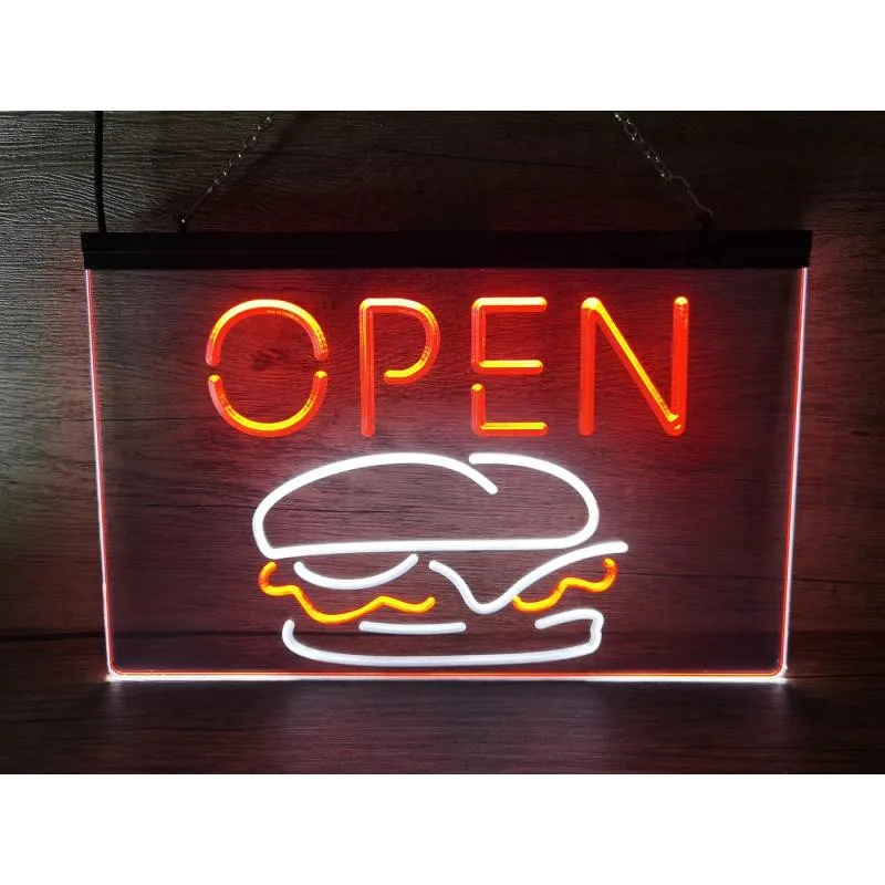 

Burger Caffo Open Restaurant Dual Color LED Neon Sign