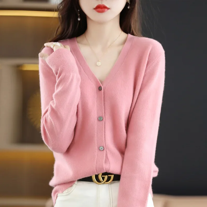 2024 New V-Neck Long Sleeve Knitted Sweater Cardigan Women's Spring Autumn Top Thin Style Chinese Mainland Origin |