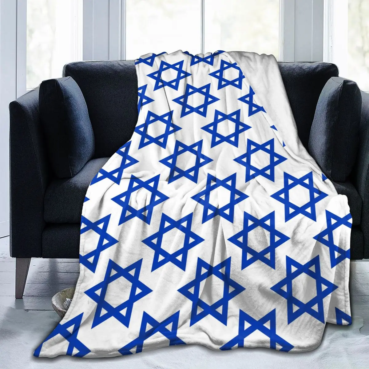 Blue Stars Winter Sofa Throw Light Thin Mechanical Wash Flan