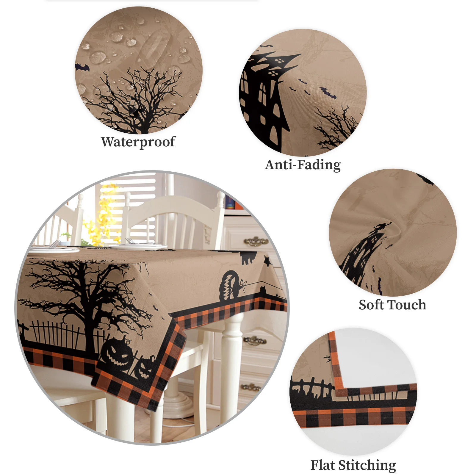 Клетчатая скатерть для стола на Хэллоуин тыква кошка ведьма летучая мышь призрак