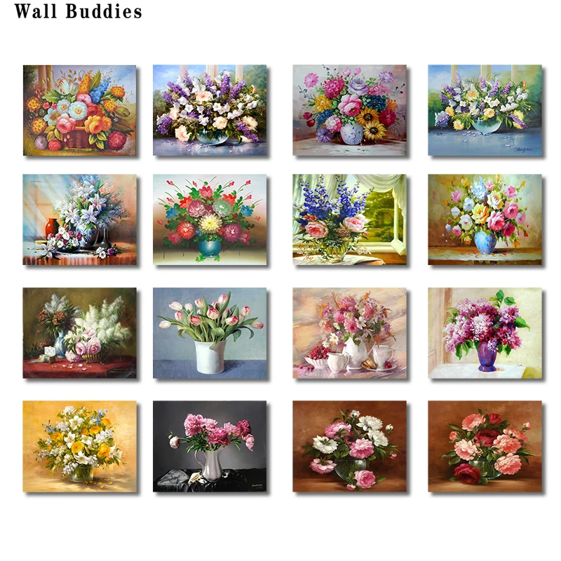 

European Retro Vase Plant Flowers Violet Rose Windowsill Orchid Tulip Printed Poster Canvas Home Living Room Wall Art Decoration