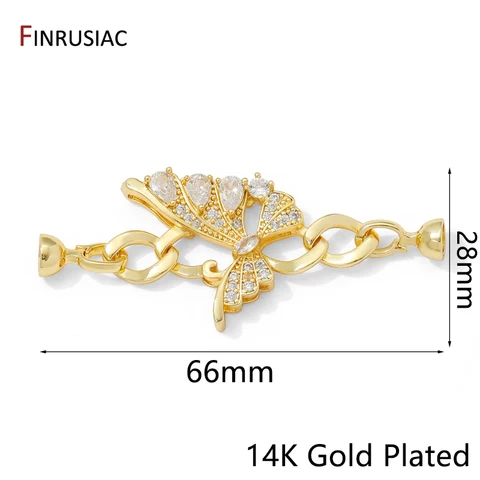 Застежки-крючки FINRUSIAC латунные золотые бабочки с фианитами