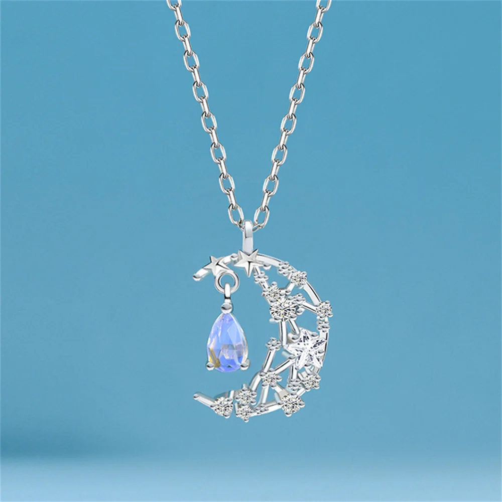 

Light Luxury Exquisite Floating Water Moon Alloy Pendant Necklace Women's Fashion Titanium Steel Star Moon Clavicle Chain Jewelr