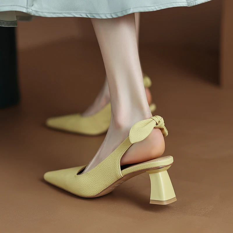 

Lady Shoes New Slingback Bow Sandals Ladies High-heeled Shallow Mouth Square Pumps Work Women Female Sexy High Heels Zapatilla