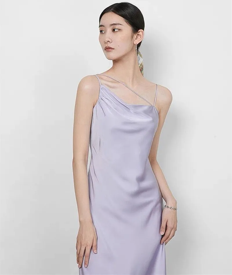 

Женское офисное платье из ледяного шелка, черное элегантное платье с открытой спиной, лавандовое длинное атласное вечернее платье на брете...