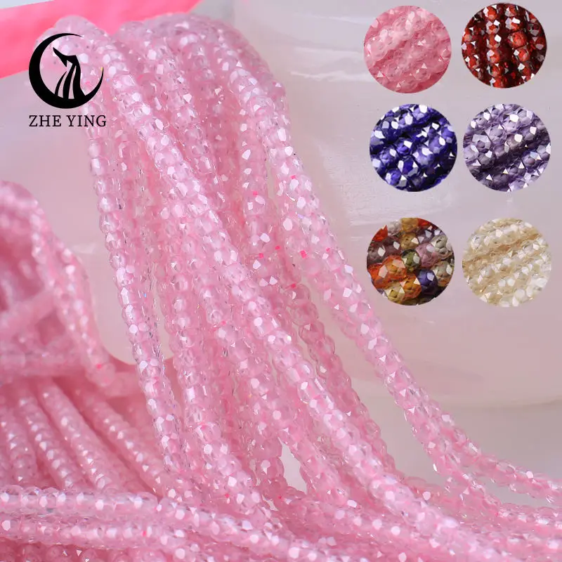 

Zhe Ying AAA Pink Cubic Zirconia Stone Multicolor Round Faceted Loose Spacer CZ Stones Synthetic Gems Beads For Jewelry 4mm 15''