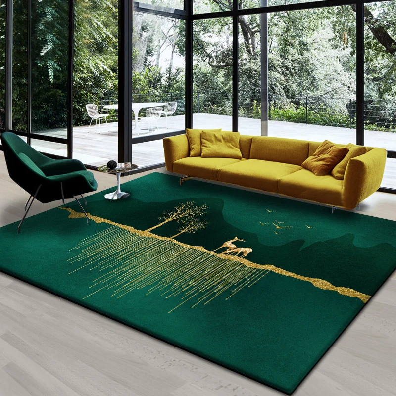 

Fashionable Luxury Green Living Room Rug Decor Emerald Carpet Abstract Big Floor Mat Washable Bedroom Carpet Anti-slip Customize