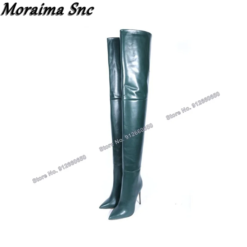 Moraima Snc Over the Knee Patent Leather Boots for Women Slip on Thigh High Boots Stilettos High Heels Runway Zapatillas Mujer