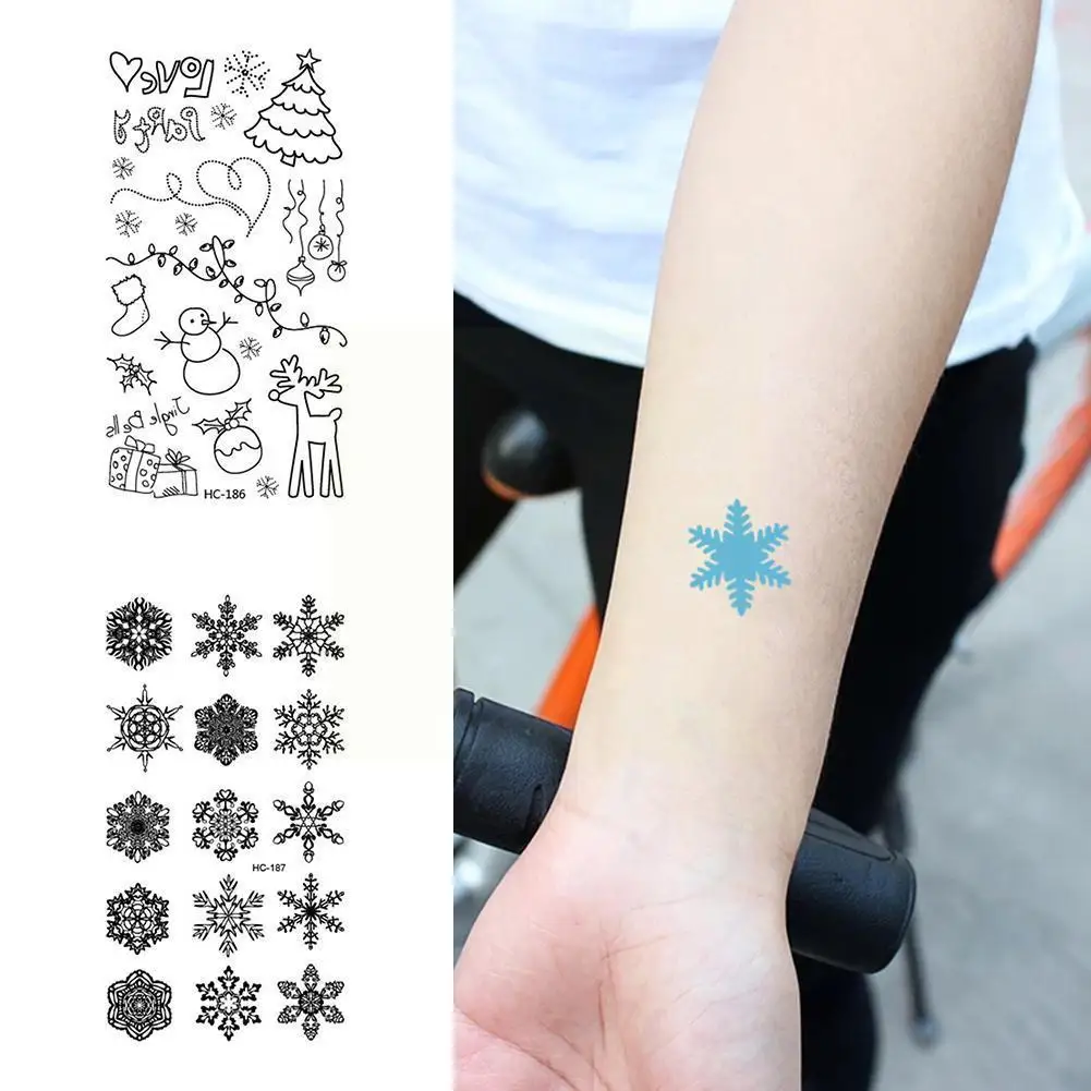 

1pc Christmas Tattoo Stickers Color Christmas Tree Holiday Tattoo Stickers Snowflake Temporary Sticker Tattoo Waterproof H4u4