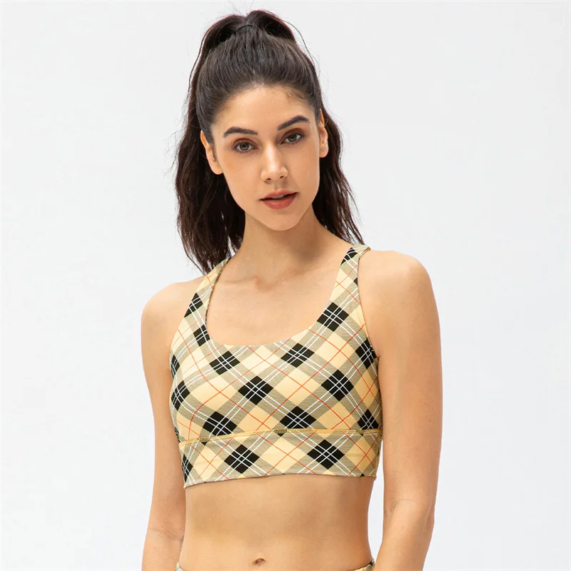 

Plaid Sports Bra Fitness Backless Yoga Top Deportivo Mujer Cropped Gym Activo Sujetador Bralette for Women Beauty Back 2022