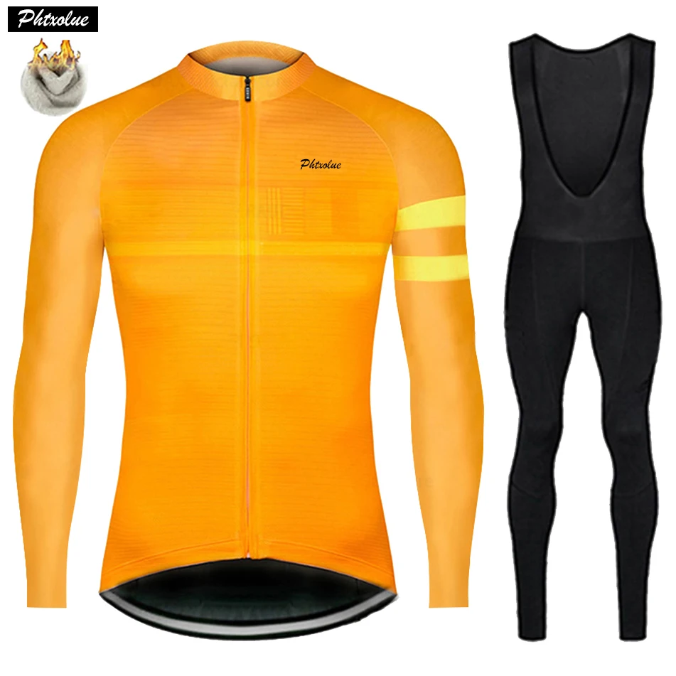 

Phtxolue Winter Thermal Fleece Long Sleeve Cycling Set Men Mountain Bike Clothing Breathable Autumn Bicycle Jerseys Clothes