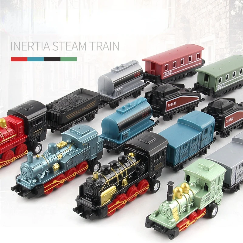 

Steam Train Set Railway Vehicles Toys Mini 4Pcs Diecasts Metal Alloy Classic Toys Children Learning Education Christmas Gift