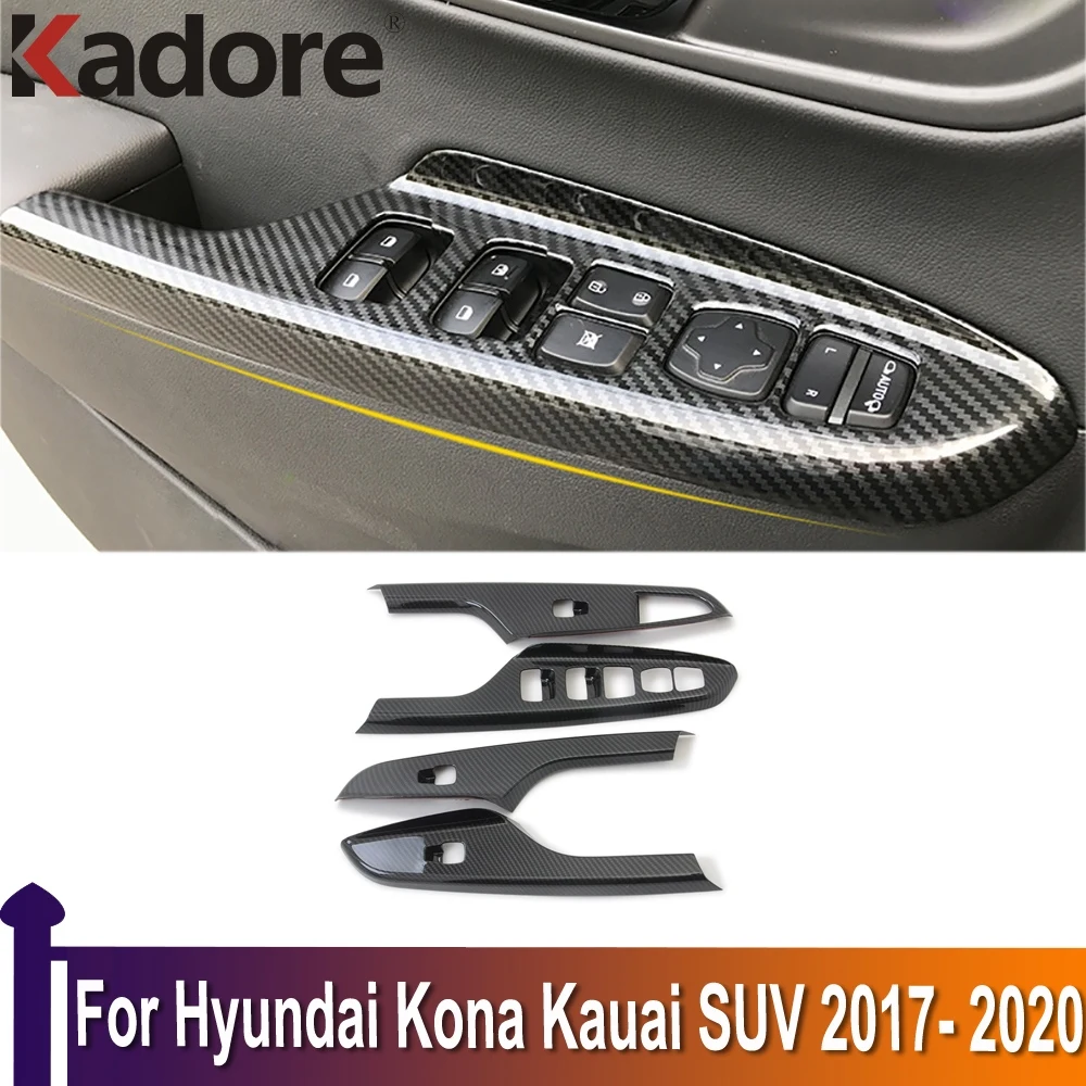

Для Hyundai Kona Kauai SUV 2017 2018 2019 2020 аксессуары для интерьера автомобиля из углеродного волокна декоративные оконные выключатели для дверей