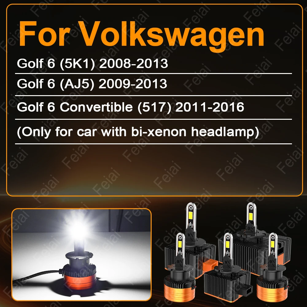 Фото Светодиодные лампы для фар Volkswagen VW Golf MK6, аксессуары для Golf 6, замена ксеноновых ламп HID, 5K1 AJ5, конвертируемые. №2