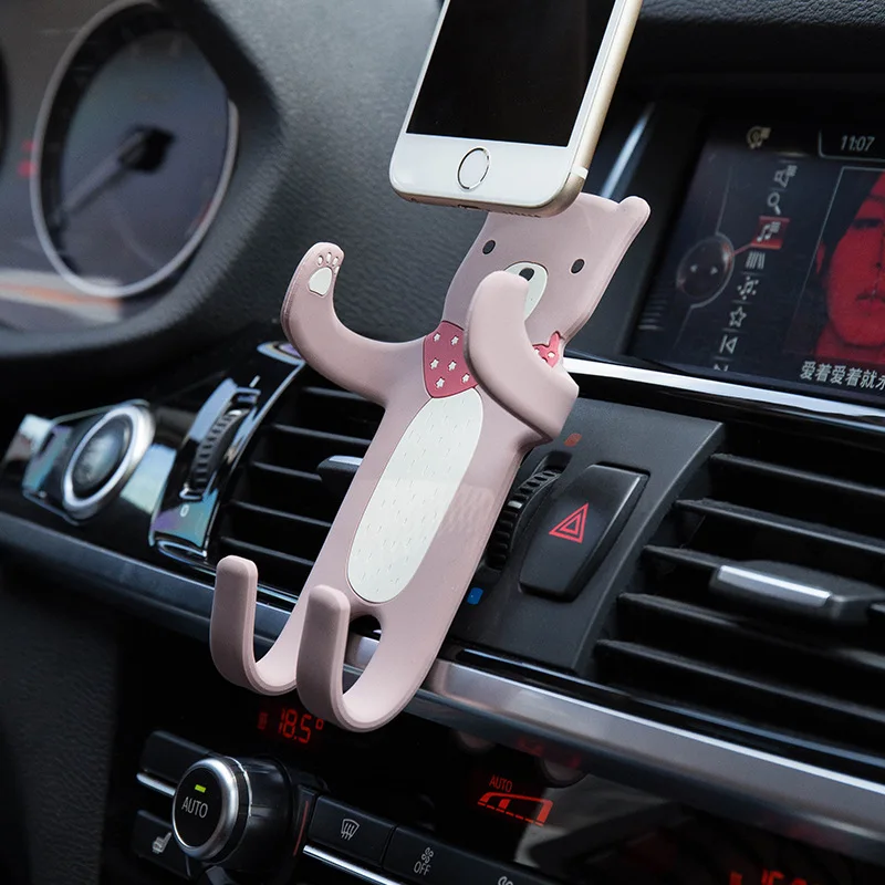 

Cartoon Bear Fox Phone Holder with Car Aromatherapy Creative Car Navigation Frame Outlet Hook Snap-type Universal Bracket